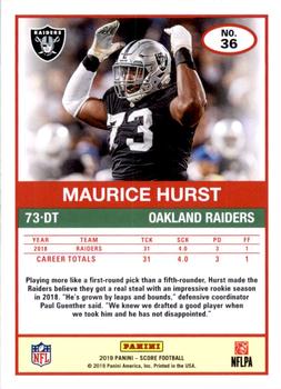 2019 Score - 30th Anniversary #36 Maurice Hurst Back