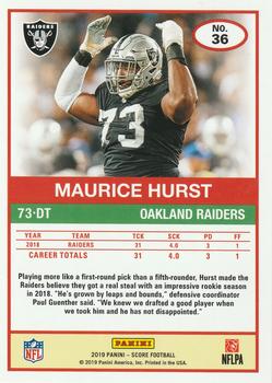 2019 Score - Black #36 Maurice Hurst Back