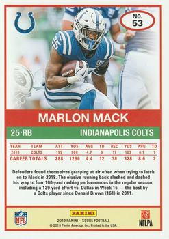 2019 Score - Black #53 Marlon Mack Back