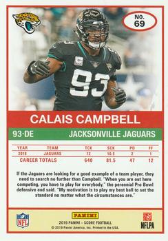 2019 Score - Black #69 Calais Campbell Back