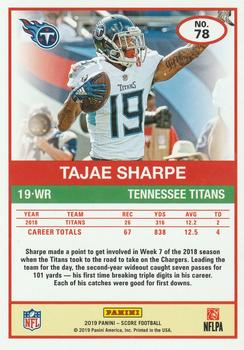 2019 Score - Black #78 Tajae Sharpe Back
