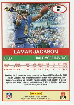 2019 Score - Black #83 Lamar Jackson Back