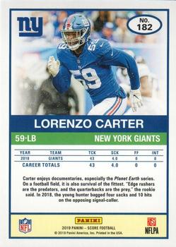 2019 Score - End Zone #182 Lorenzo Carter Back