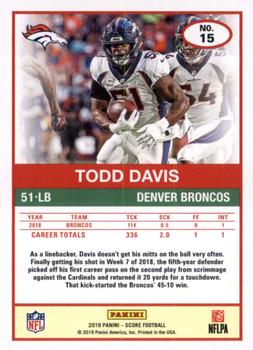 2019 Score - Gold #15 Todd Davis Back