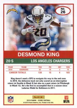 2019 Score - Gold #26 Desmond King Back