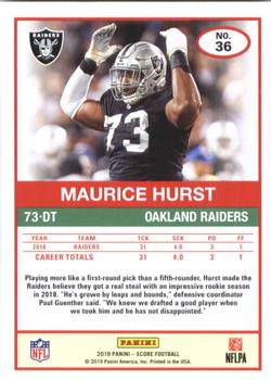 2019 Score - Gold #36 Maurice Hurst Back