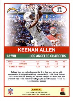 2019 Score - Gold Zone #24 Keenan Allen Back