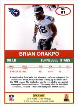 2019 Score - Gold Zone #81 Brian Orakpo Back