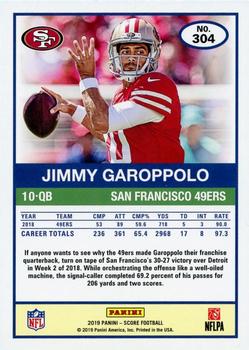 2019 Score - Gold Zone #304 Jimmy Garoppolo Back