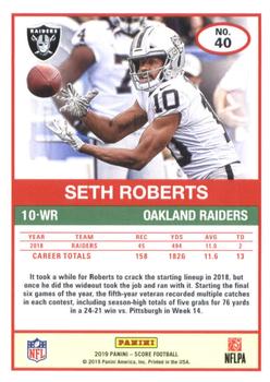 2019 Score - Red #40 Seth Roberts Back