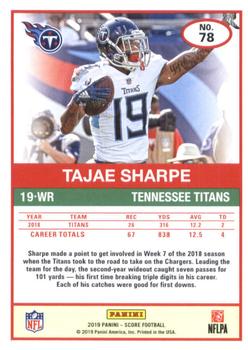 2019 Score - Red #78 Tajae Sharpe Back