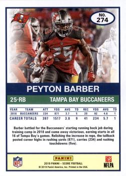 2019 Score - Red #274 Peyton Barber Back