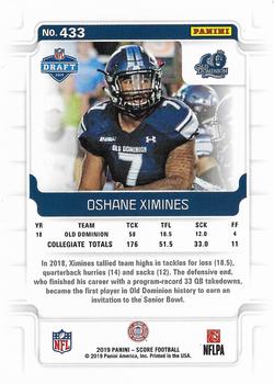 2019 Score - Red #433 Oshane Ximines Back