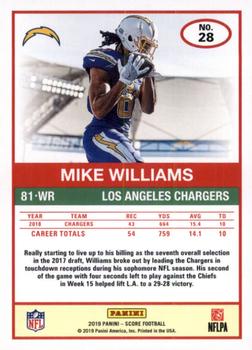 2019 Score - Scorecard #28 Mike Williams Back
