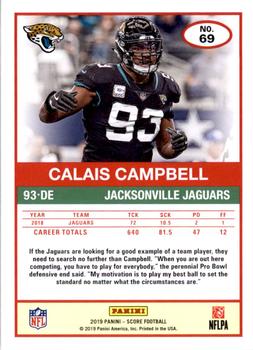 2019 Score - Scorecard #69 Calais Campbell Back