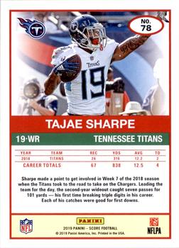 2019 Score - Scorecard #78 Tajae Sharpe Back