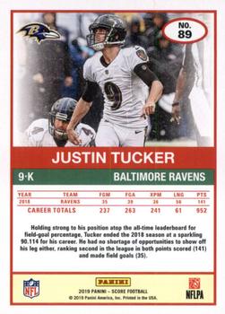 2019 Score - Scorecard #89 Justin Tucker Back