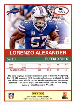 2019 Score - Scorecard #128 Lorenzo Alexander Back