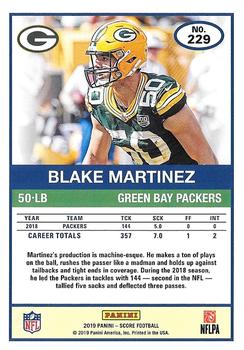 2019 Score - Scorecard #229 Blake Martinez Back