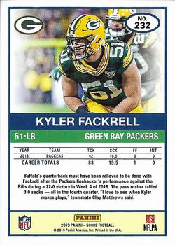 2019 Score - Scorecard #232 Kyler Fackrell Back