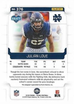 2019 Score - Rookies Signatures #376 Julian Love Back