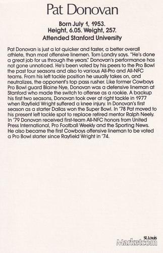 1983 Marketcom Dallas Cowboys #NNO Pat Donovan Back