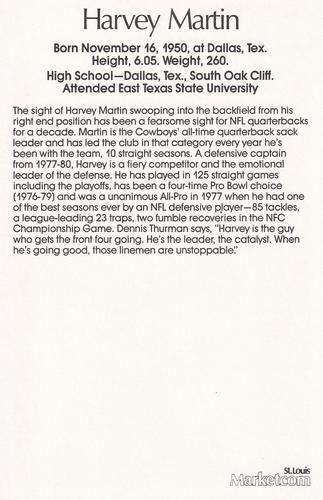 1983 Marketcom Dallas Cowboys #NNO Harvey Martin Back