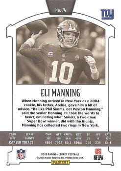 2019 Panini Legacy - Blue #74 Eli Manning Back