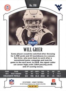 2019 Panini Legacy - Yellow #198 Will Grier Back