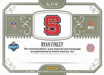 2019 Panini Legacy - Futures Patch Autographs #FP-RF Ryan Finley Back