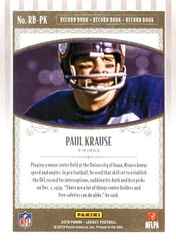 2019 Panini Legacy - Record Book #RB-PK Paul Krause Back