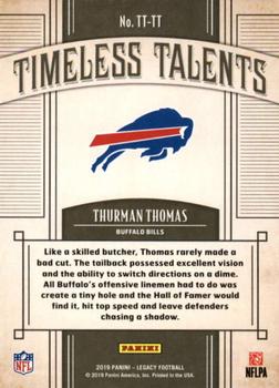 2019 Panini Legacy - Timeless Talents #TT-TT Thurman Thomas Back