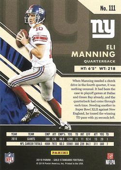 2019 Panini Gold Standard #111 Eli Manning Back