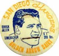 1962 Golden Arrow Dairy San Diego Chargers Caps #NNO Chuck Allen Front