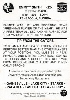 1988 Burger King Florida Gators #2 Emmitt Smith Back