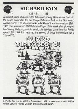 1989 Florida Gators Smokey #NNO Richard Fain Back