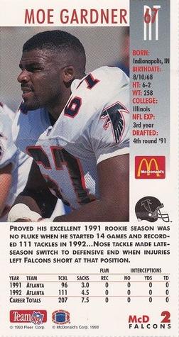 1993 GameDay McDonald's Atlanta Falcons #2 Moe Gardner Back