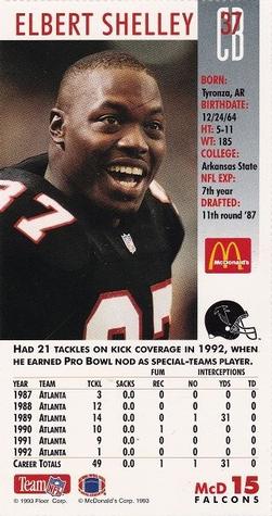 1993 GameDay McDonald's Atlanta Falcons #15 Elbert Shelley Back