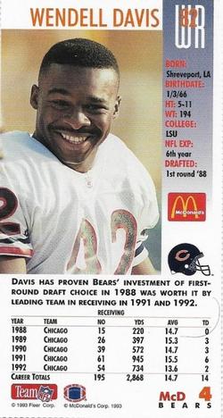 1993 GameDay McDonald's Chicago Bears #4 Wendell Davis Back