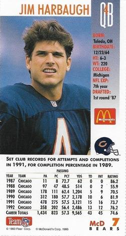 1993 GameDay McDonald's Chicago Bears #7 Jim Harbaugh Back