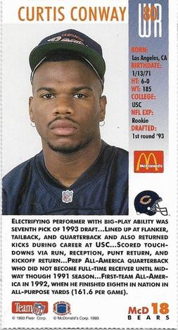 1993 GameDay McDonald's Chicago Bears #18 Curtis Conway Back