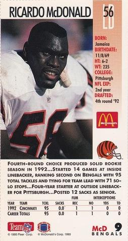 1993 GameDay McDonald's Cincinnati Bengals #9 Ricardo McDonald Back
