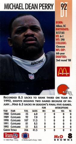 1993 GameDay McDonald's Cleveland Browns #8 Michael Dean Perry Back