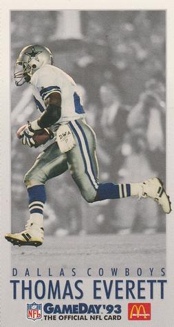 1993 GameDay McDonald's Dallas Cowboys #3 Thomas Everett Front