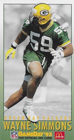 1993 GameDay McDonald's Green Bay Packers #18 Wayne Simmons Front
