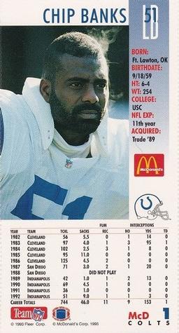 1993 GameDay McDonald's Indianapolis Colts #1 Chip Banks Back
