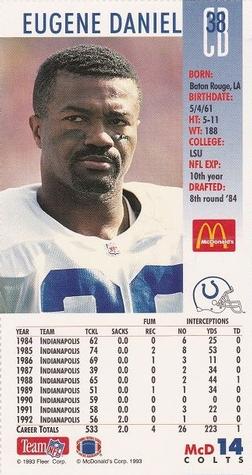 1993 GameDay McDonald's Indianapolis Colts #14 Eugene Daniel Back