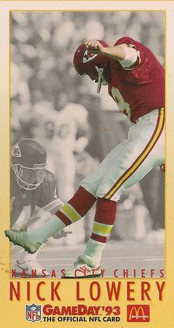 1993 GameDay McDonald's Kansas City Chiefs #5 Nick Lowery Front
