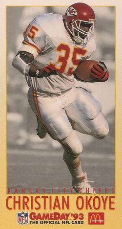 1993 GameDay McDonald's Kansas City Chiefs #8 Christian Okoye Front