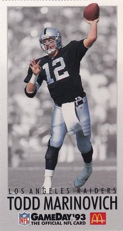 1993 GameDay McDonald's Los Angeles Raiders #6 Todd Marinovich Front